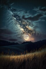 Wall Mural - constellation stars and milky way and full moon on night sky, created using generative ai technology
