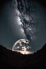 Wall Mural - constellation stars and milky way and full moon on night sky, created using generative ai technology