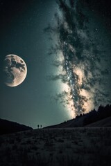 Wall Mural - constellation stars and milky way and full moon on night sky, created using generative ai technology