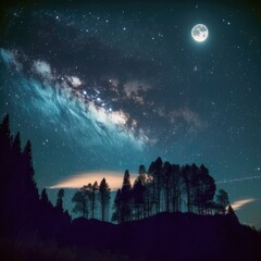 Wall Mural - constellation stars and milky way and full moon on night sky, created using generative ai technology