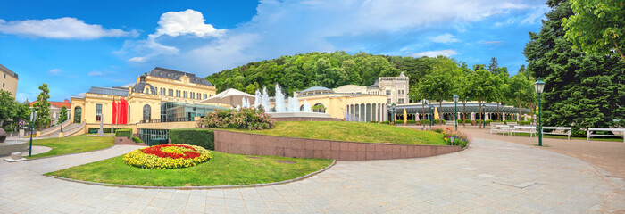 Wall Mural - Park with histiric buildings and spa centre in Baden bei Wien town. Austria, Europa