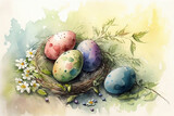 Fototapeta Mapy - Happy easter with watercolor style. Celebrating happy easter. Generative AI