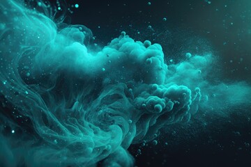 teal smoke with shiny glitter particles abstract background, ai