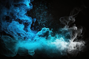 Wall Mural - Blue and white smoke with shiny glitter particles abstract background, ai