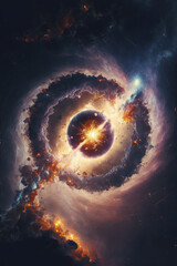 epic shot of planets and asteroids in nebulae. generative ai