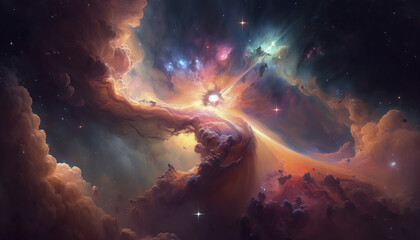 epic shot of planets and asteroids in nebulae. generative ai