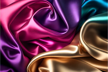Wall Mural - rainbow swirling satin background fabric texture, created with generative ai	
