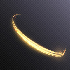 Poster - Abstract neon rings. A bright trail of luminous rays swirling in a fast spiral motion. Light golden swirl. Curve golden line light effect.