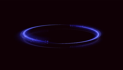 Poster - Abstract neon rings. A bright trail of luminous rays swirling in a fast spiral motion. Light golden swirl. Curve golden line light effect.