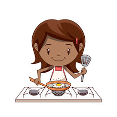 Poster - Little girl cooking fried egg