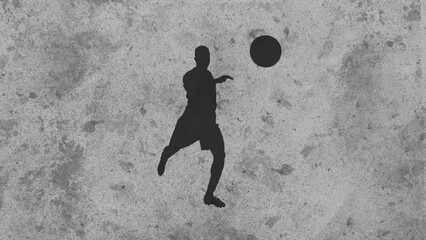Poster - Animation of footabll player silhouettes with speech bubble over shapes on grey background