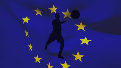 Poster - Animation of football player silhouettes over flag of eu