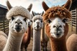 Group of curious alpacas looking at the camera