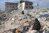 Fototapeta Natura - Turkey and Syria earthquake. Ruined houses after a strong earthquake.
