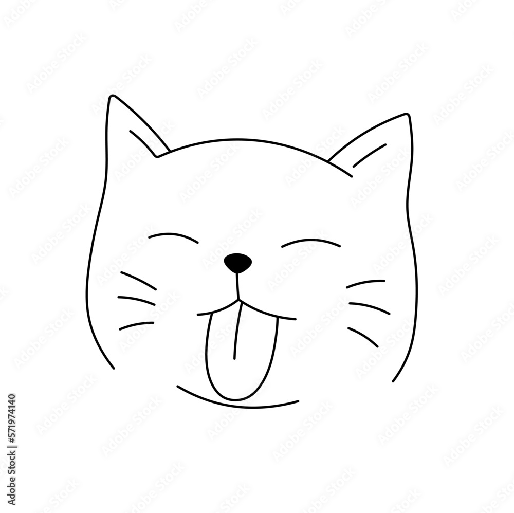 Vector Isolated Cute Cartoon Cat Kitten Head Face Muzzle With Tongue vector-isolated-cute-cartoon-cat-kitten-head-face-muzzle-with-tongue