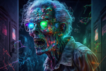 zombie hologram in retro style in neon colors illustration Generative AI