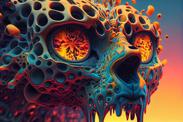 Wall Mural - abstract colorful coral skull retro style. illustration Generative AI