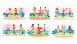 Bundle of man character 6 sets, 18 poses of female in swimming suit with gear on the beach