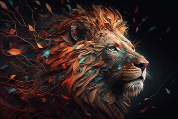 Wall Mural - Futuristic abstract lion portrait background
