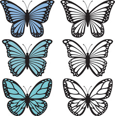 A set of bright butterflies isolated on a white background. Vector illustration.