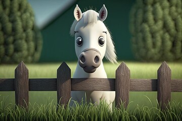 cute cartoon horse on a farm (created with generative ai)