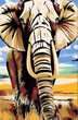 Mächtiger afrikanischer Elefantenbulle mit langen Stoßzähnen. Gemalte Digitalkunst. 