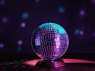 Poster - Glowing disco ball closeup in neon light