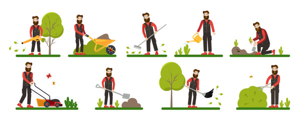 Wall Mural - Professional Gardeners Flat Icons