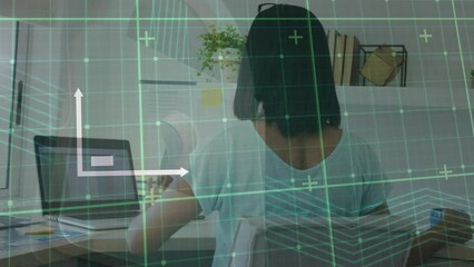 Poster - Animation of data processing over woman using laptop