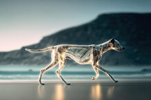 Glowing Dog In Style Of X-ray Running At Beach, Ai Generated