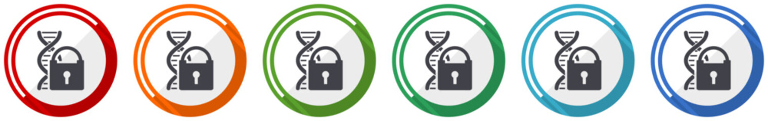 Poster - Dna code information security icon set, flat design vector illustration in 6 colors options for webdesign and mobile applications