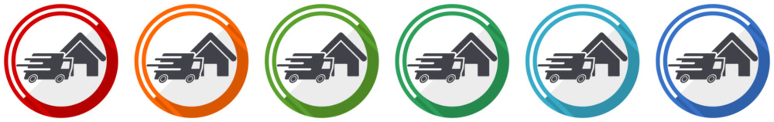 Aufkleber - Home delivery, shipping, courier icon set, flat design vector illustration in 6 colors options for webdesign and mobile applications