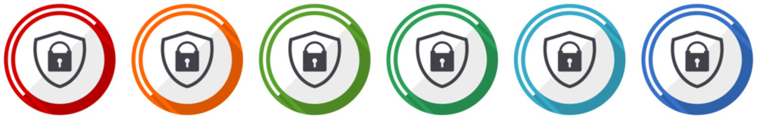 Aufkleber - Shield with padlock icon set, flat design vector illustration in 6 colors options for webdesign and mobile applications