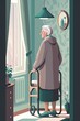The elderly woman struggled with adjustment to life in a care home, feeling isolated and out of place. AI generation.