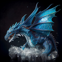 Blue dragon in dark background 