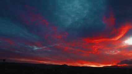 Wall Mural - Red sunset winter sky on Europe