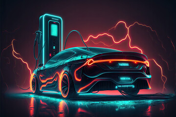 3d illustration of a electric car isolated on dark background. Generative AI