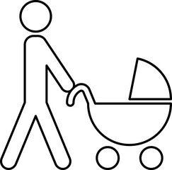 Canvas Print - Man pushing pram. Father walk with little baby. Linear icon