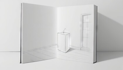 Wall Mural -  an open book with a drawing of a door and a sink.  generative ai