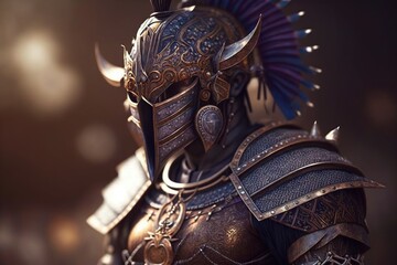  a close up of a person wearing a helmet and armor.  generative ai