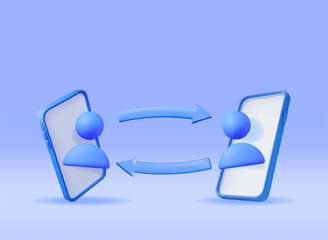 Poster - 3D Phone with Users Avatars Connecting Together Isolated. Render Sharing Files, Money Transfer, Social Media, Technology and Communication Online Concept. Vector Illustration