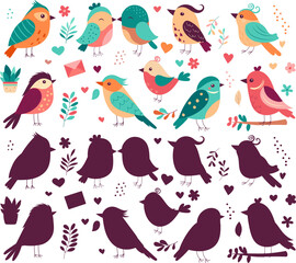 Wall Mural - set of cartoon birds and on a white background, vector