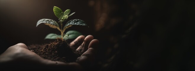 Close up Woman's hands planting a new tree on the ground. Concept of growing plants in nature - Generative AI