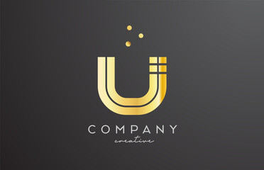 gold golden U alphabet letter logo with dots. Corporate creative template design for company and business