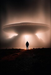 Wall Mural - an alien saucer hovering over the city. ufo, alien invasion, unidentified flying object, visitors fr