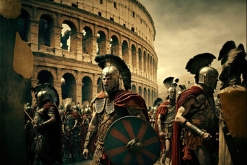 Wall Mural - A nostalgic image of a day in the Roman Empire, gladiators in the colosseum, AI Generative