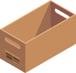 Sticker - Cardboard box isometric icon. Empty carton container