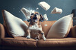 Aggressive dog that destroys the sofa cushions, Illustration. Generative AI