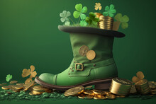St Patrick Day Leprechaun Boot Filled With Gold Generative Ai
