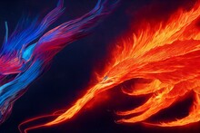 A Giant Flaming Phoenix In Deep Space With Blue Veins Illustration Generative Ai
